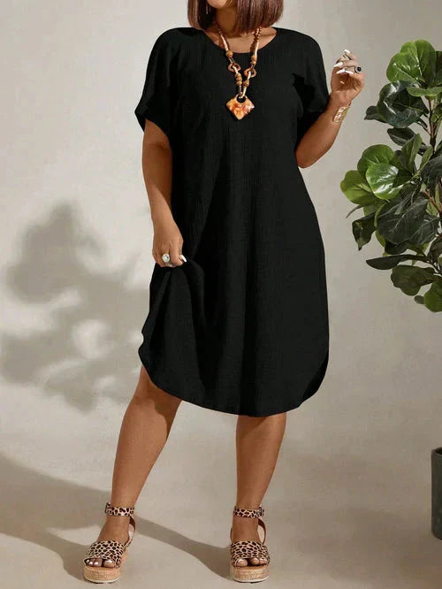 Vestido Textura Leve e Manga Morcego - Britney